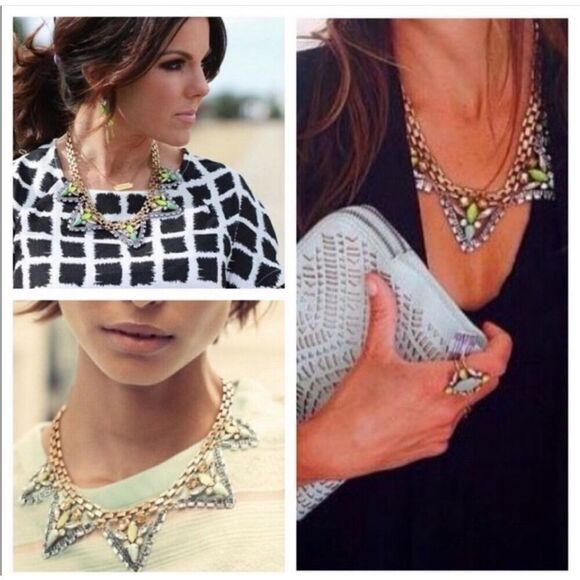 Stella & Dot Palmia Rhinestone Encrusted Green Hematite Statement Necklace - Picture 8 of 10